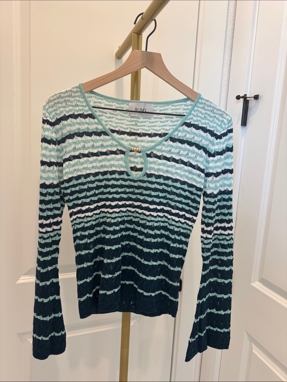 Romy Havana Crochet Top Green Stripe
